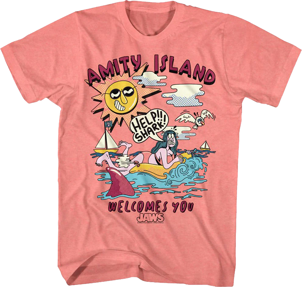 Amity Island Welcomes You Illustration Jaws T-Shirt