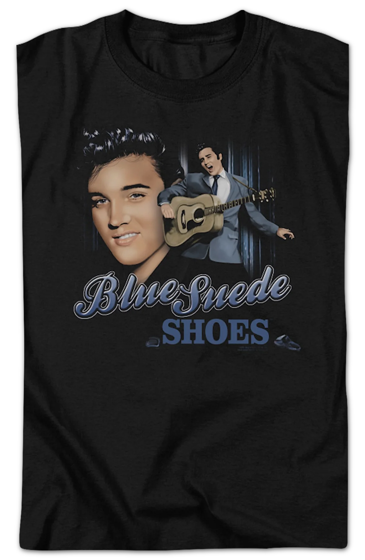 Blue Suede Shoes Collage Elvis Presley T-Shirt - Image 2