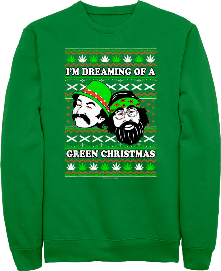 Green Christmas Faux Ugly Sweater Cheech And Chong Sweatshirt