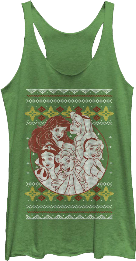 Ladies Ugly Faux Knit Disney Princesses Racerback Tank Top