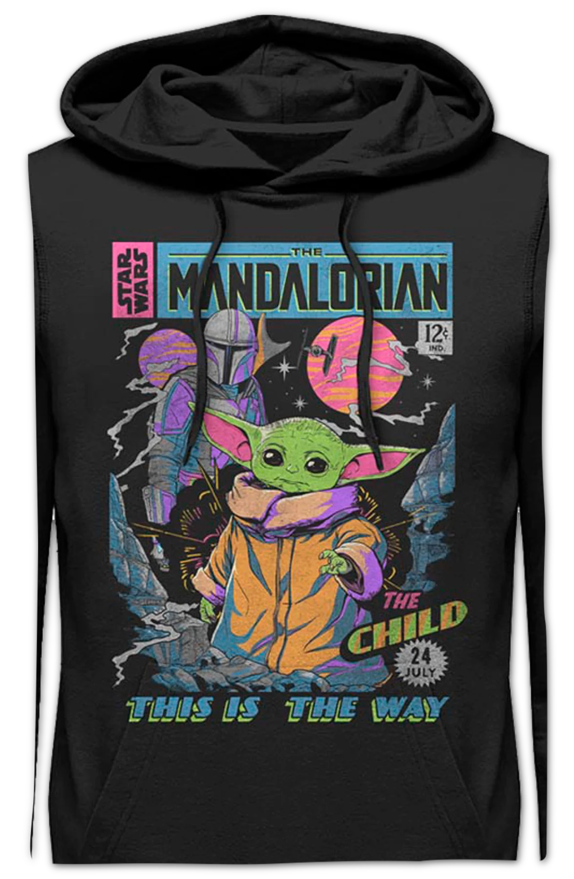 Neon Mandalorian Comic Book Cover Star Wars Hoodie - Image 2