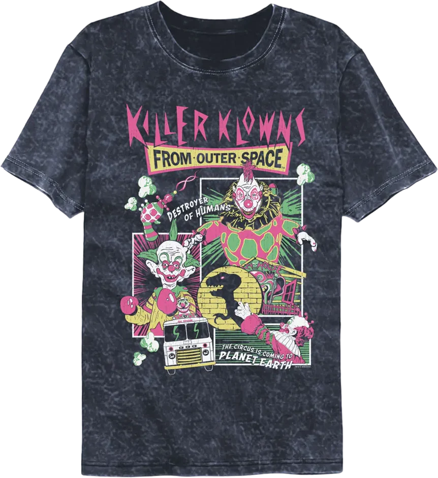 Panel Collage Killer Klowns From Outer Space Mineral Wash T-Shirt