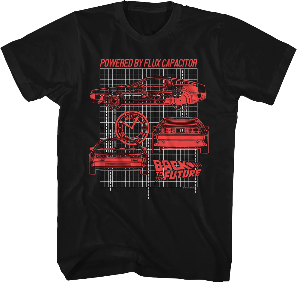 Powered By Flux Capacitor Blueprints Back To The Future T-Shirt