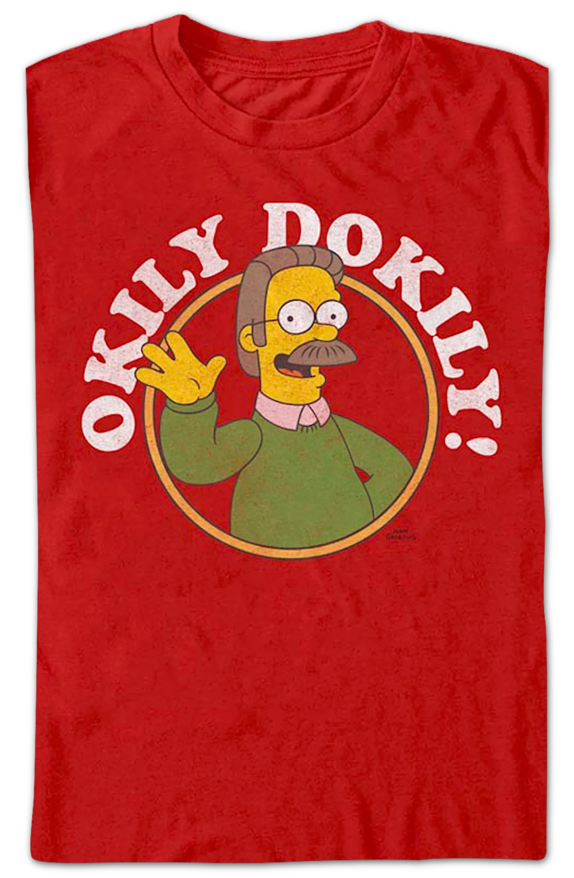 Red Ned Flanders Okily Dokily Simpsons T-Shirt - Image 2
