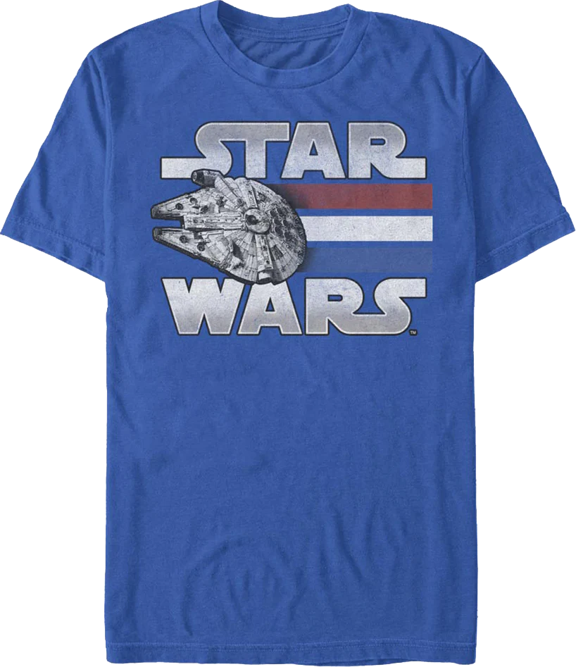 Retro Millennium Falcon Red White Blue Stripes Star Wars T-Shirt