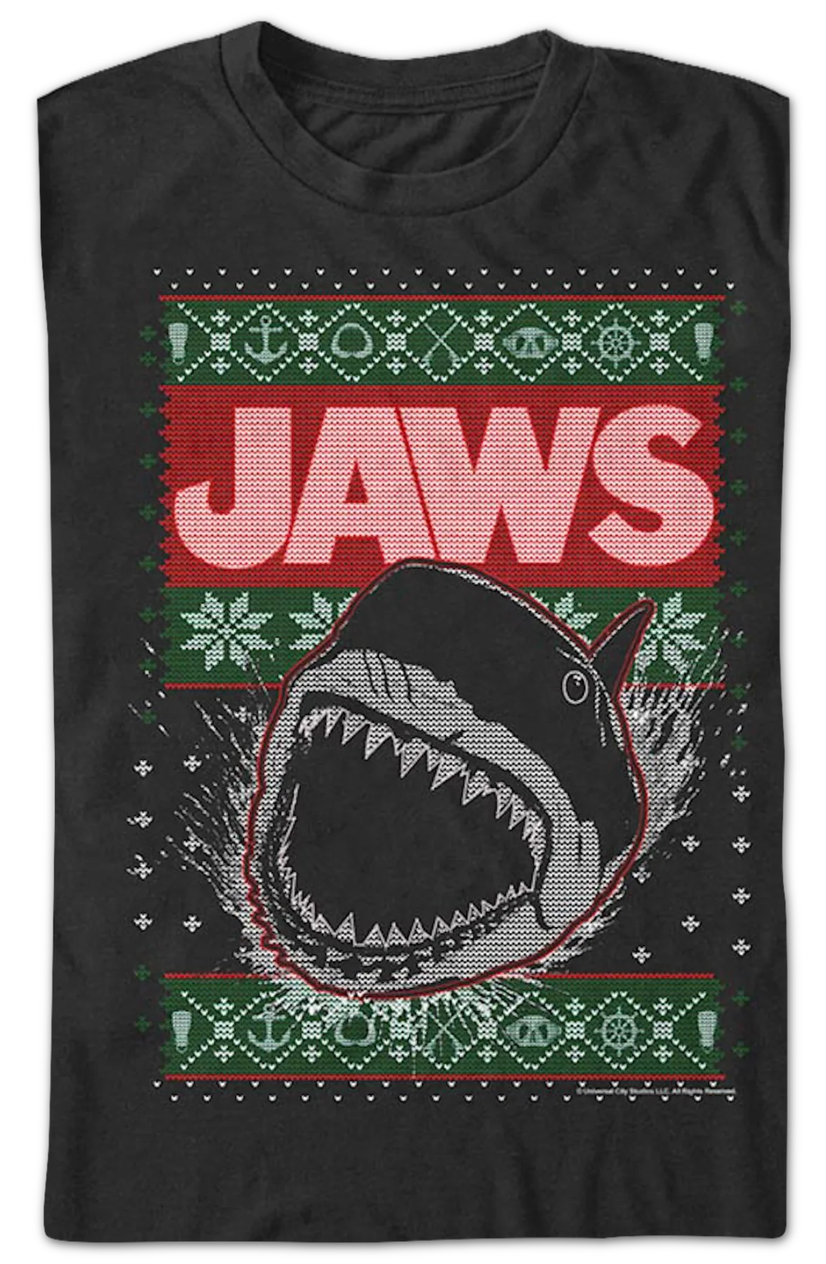 Shark Attack Faux Ugly Christmas Sweater Jaws T-Shirt - Image 2