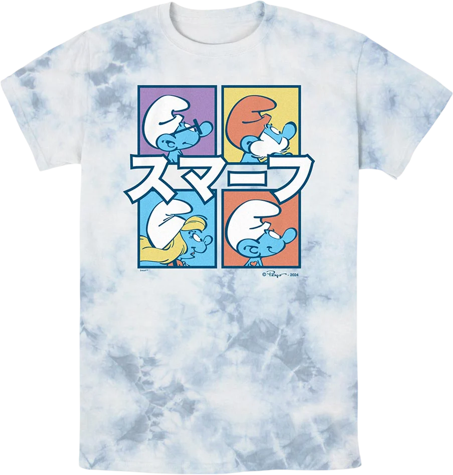 Tie Dye Japanese Blocks Smurfs T-Shirt