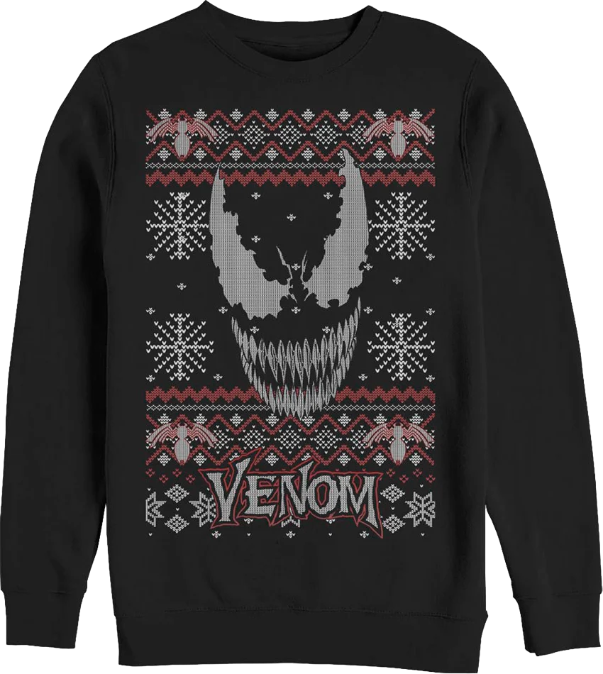 Venom Faux Ugly Knit Christmas Sweater Marvel Comics Sweatshirt
