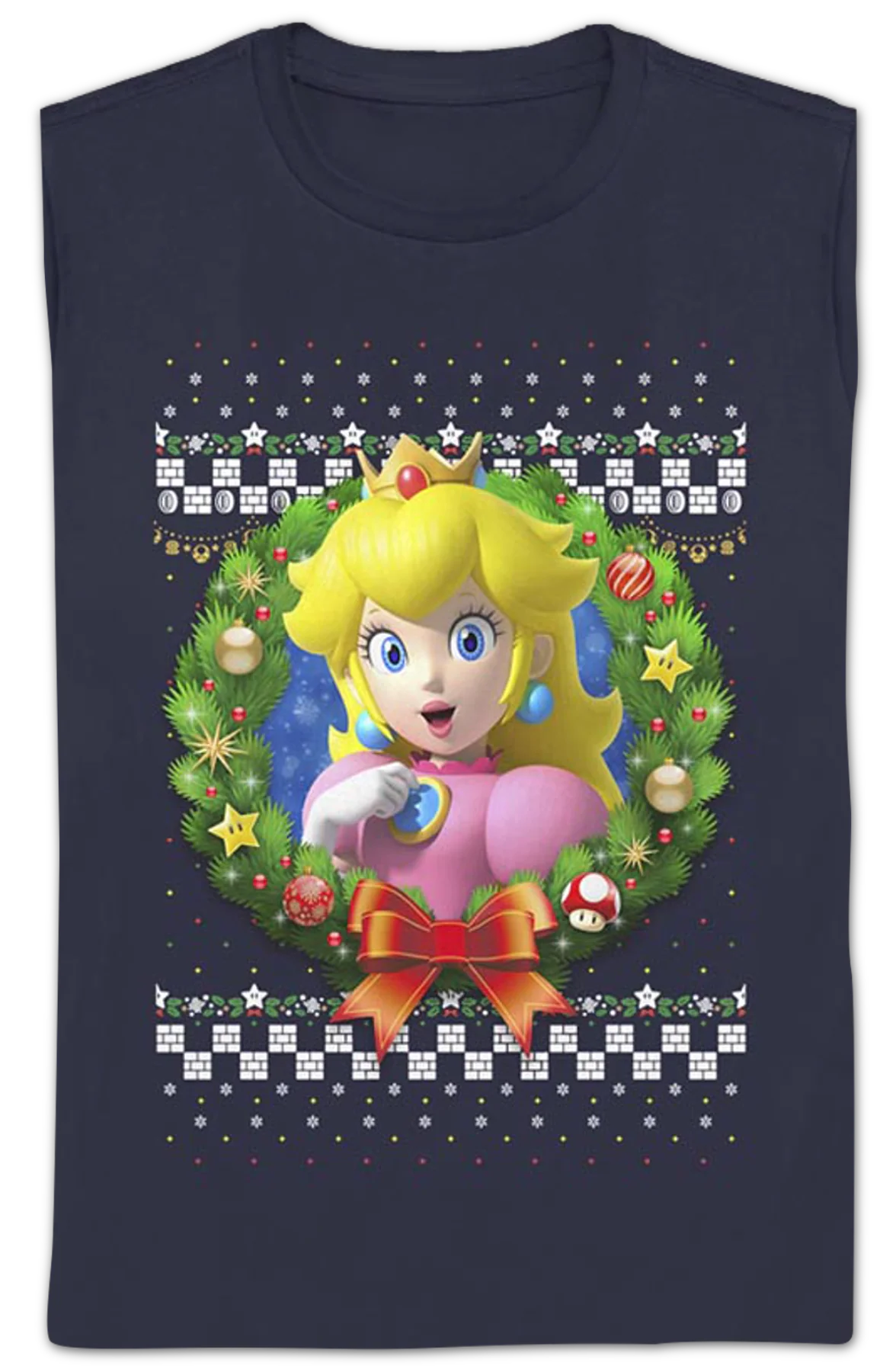 Womens Princess Peach Christmas Wreath Super Mario Bros. Shirt - Image 2
