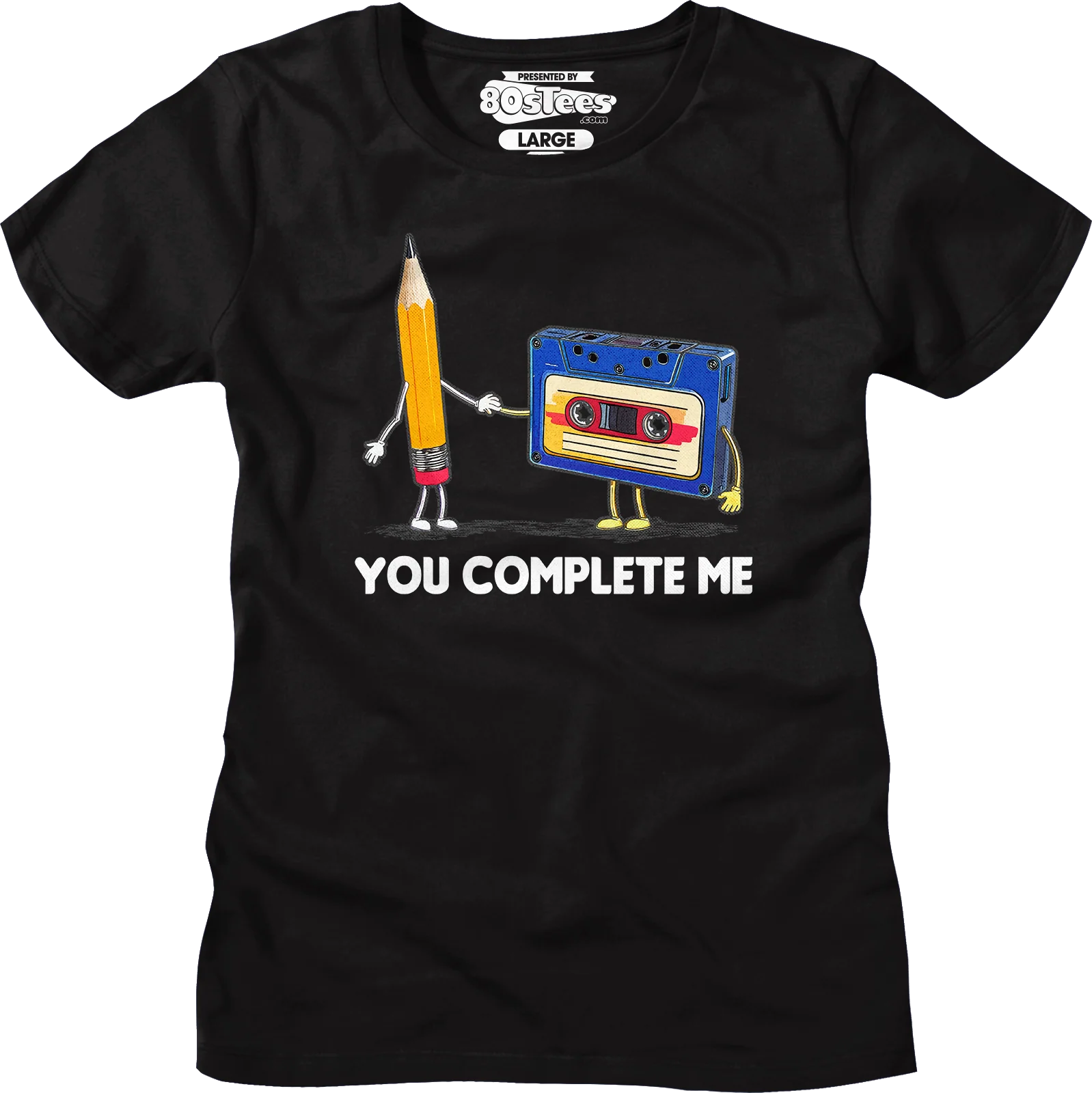 Womens You Complete Me Pencil & Cassette Shirt