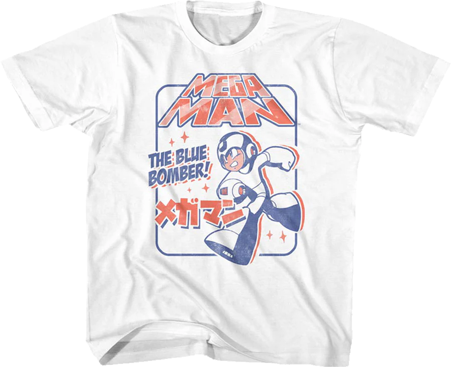 Youth Distressed Blue Bomber Mega Man Shirt