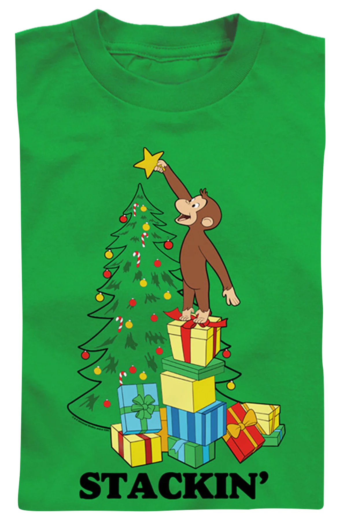 Youth Stackin' Curious George Christmas Shirt - Image 2
